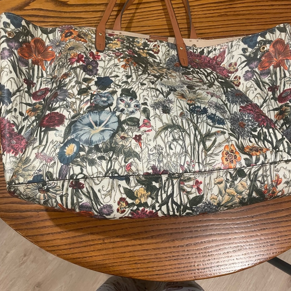 Tory Burch Multicolor Floral Tote with Tan Handles